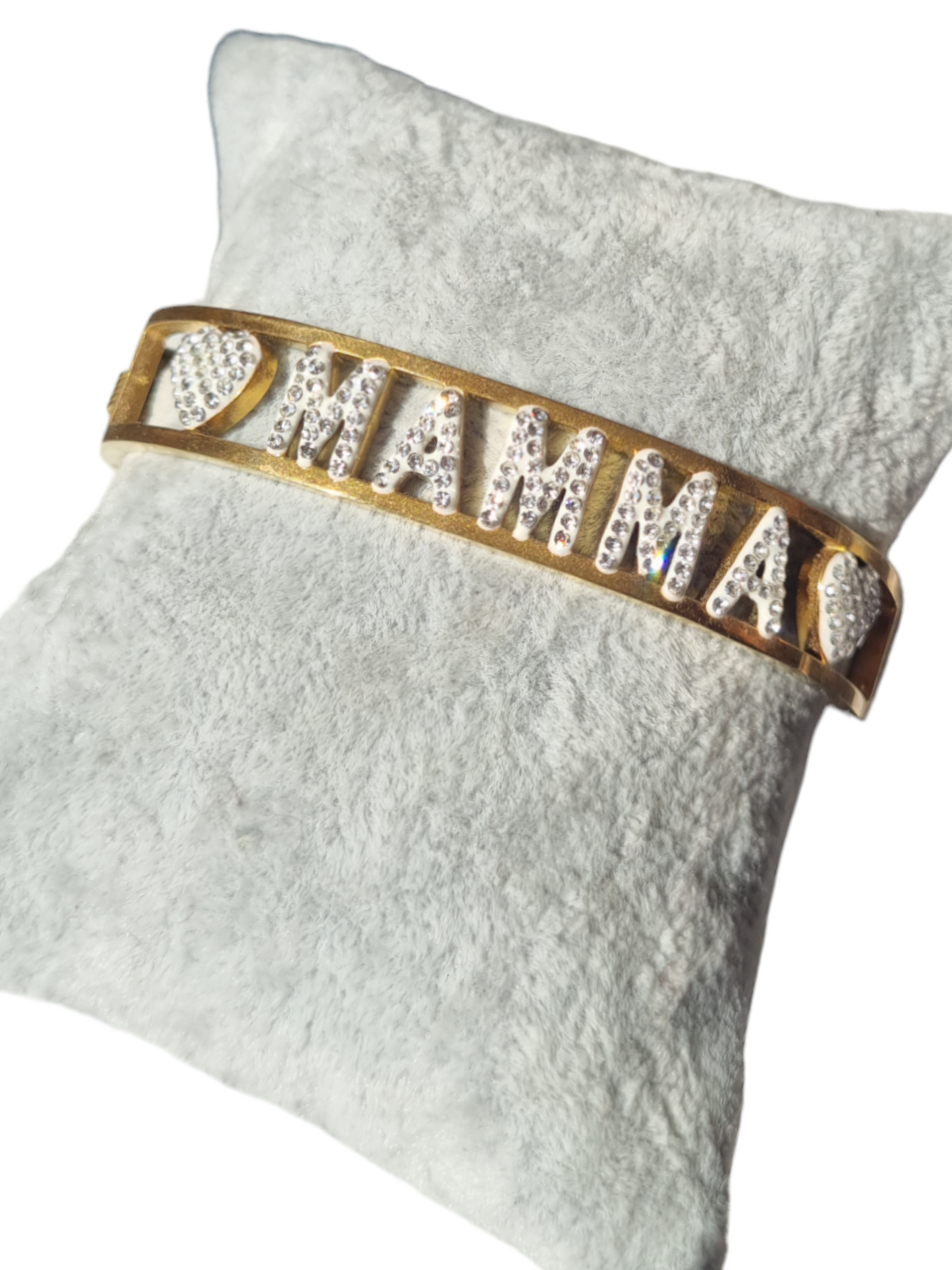 Bracciale a molla in acciaio con strass Mamma