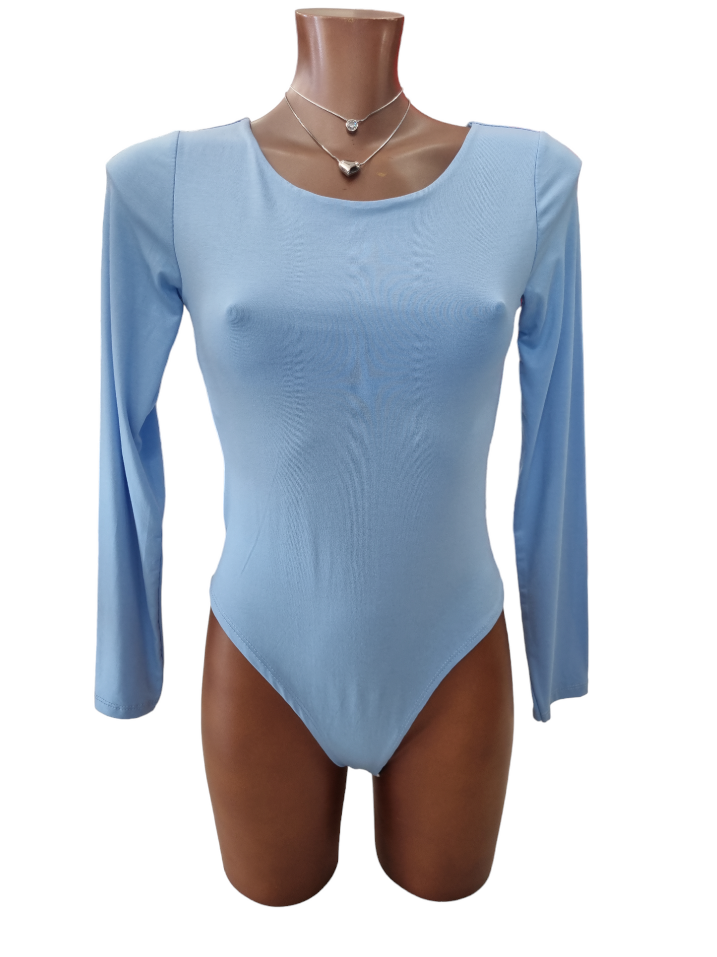 Body manica lunga BASIC viscosa bianco rosa verde acqua azzurro scollo rotondo