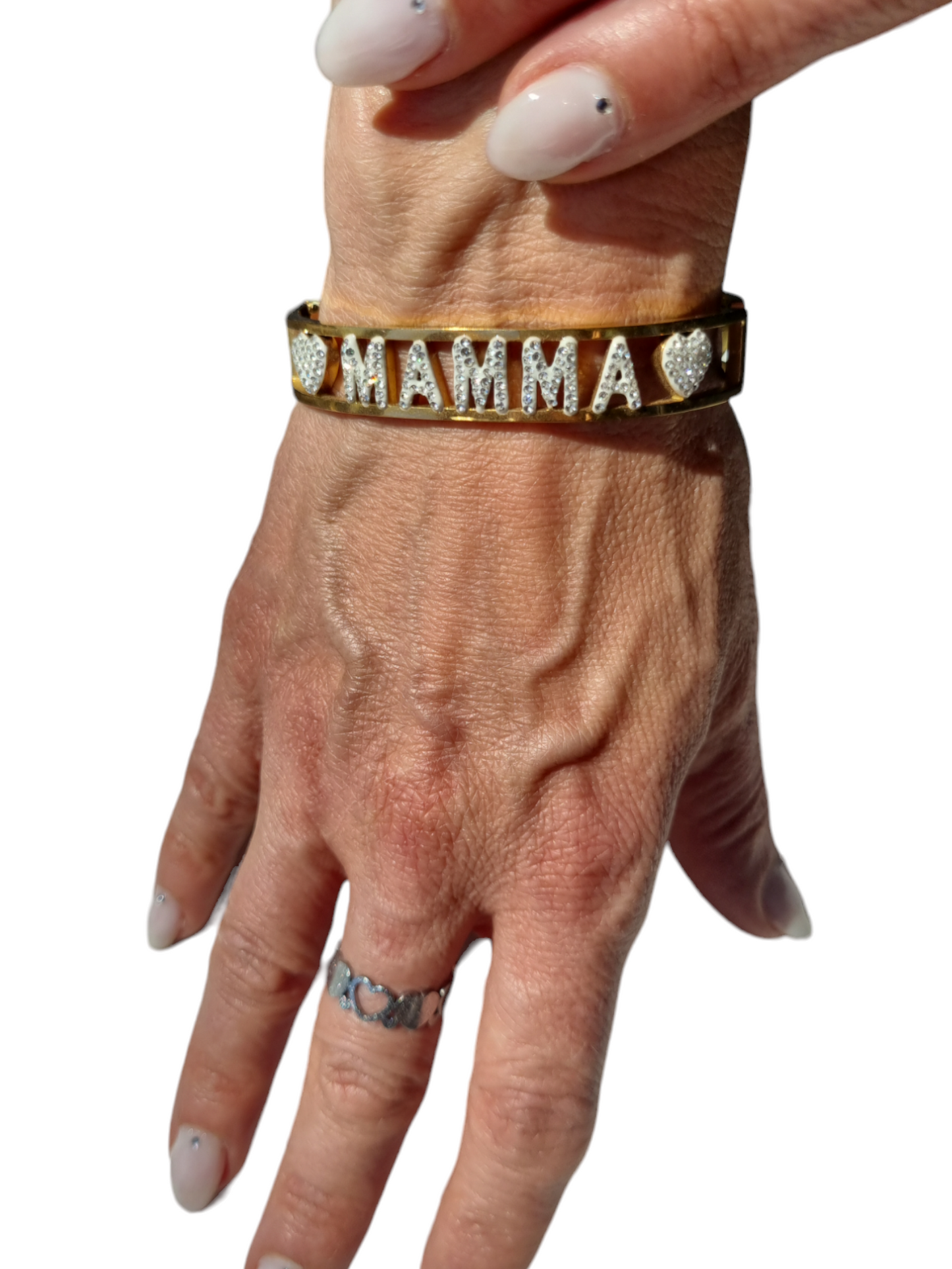 Bracciale a molla in acciaio con strass Mamma
