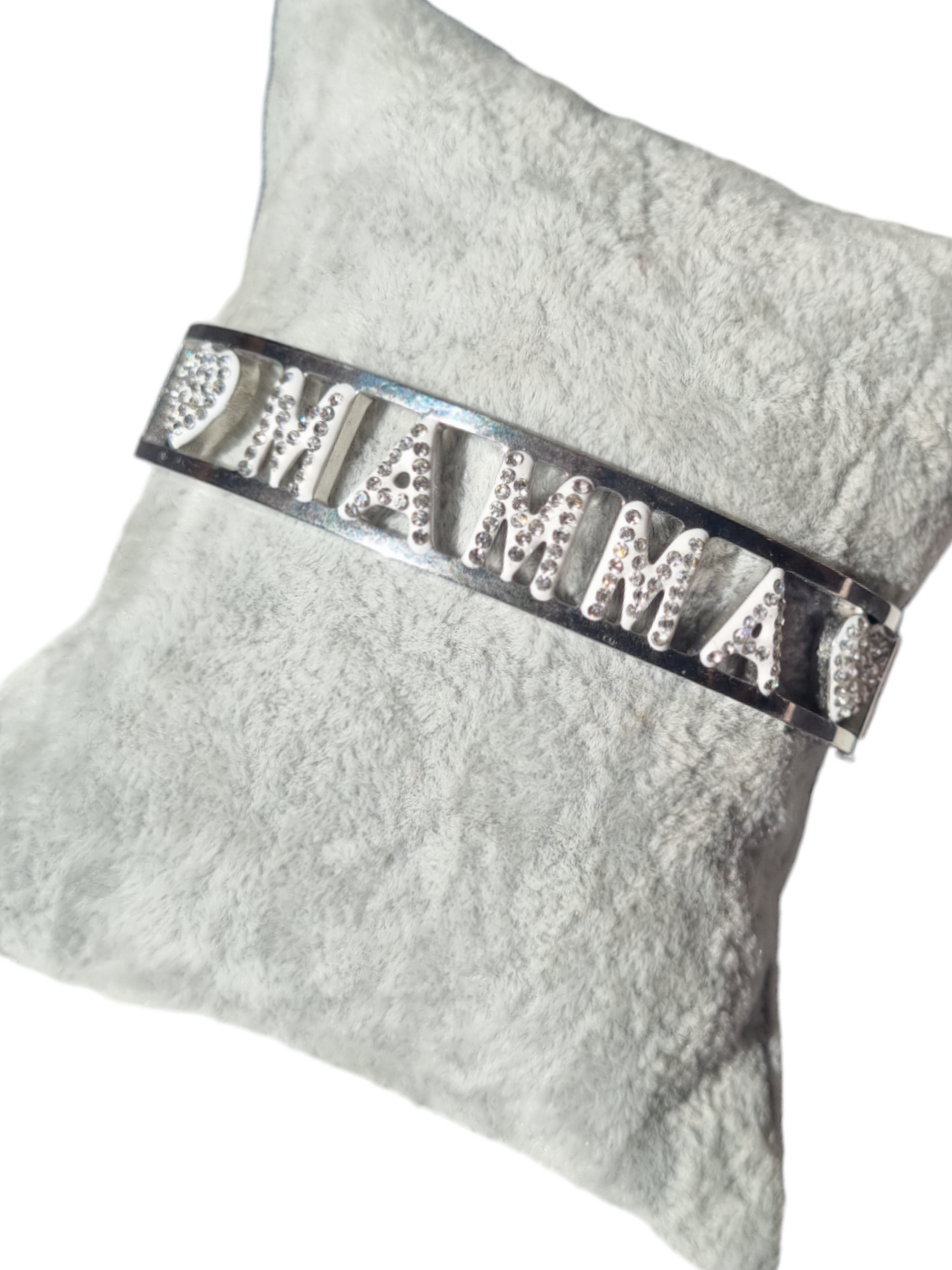Bracciale a molla in acciaio con strass Mamma