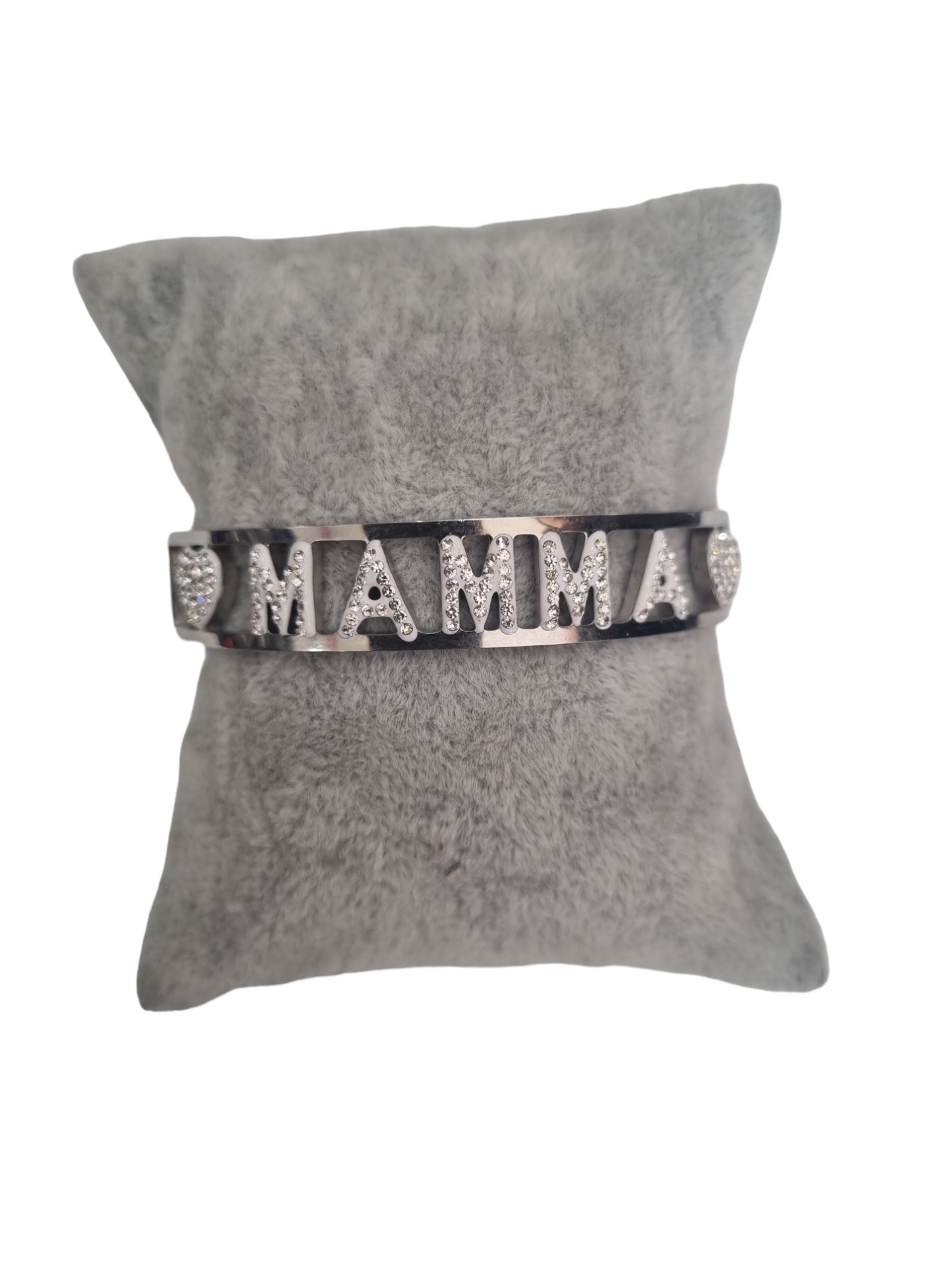 Bracciale a molla in acciaio con strass Mamma