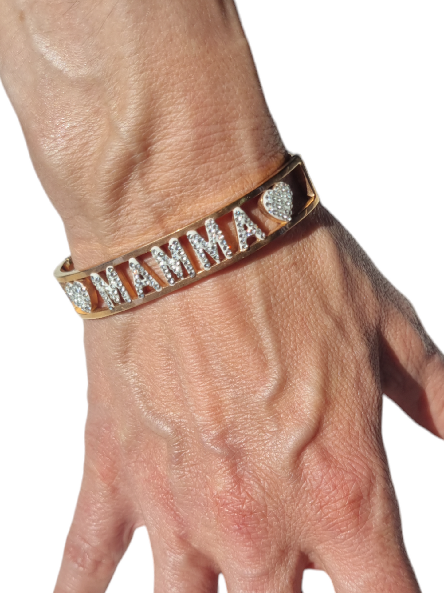 Bracciale a molla in acciaio con strass Mamma