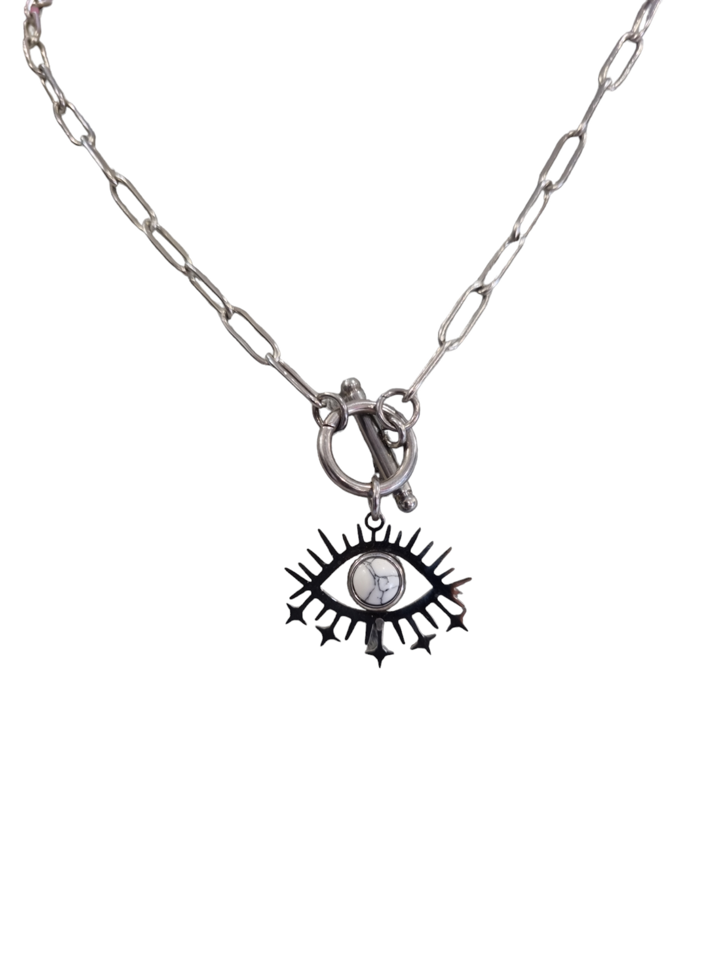 Collana con occhio bianco e rosso portafortuna in acciaio