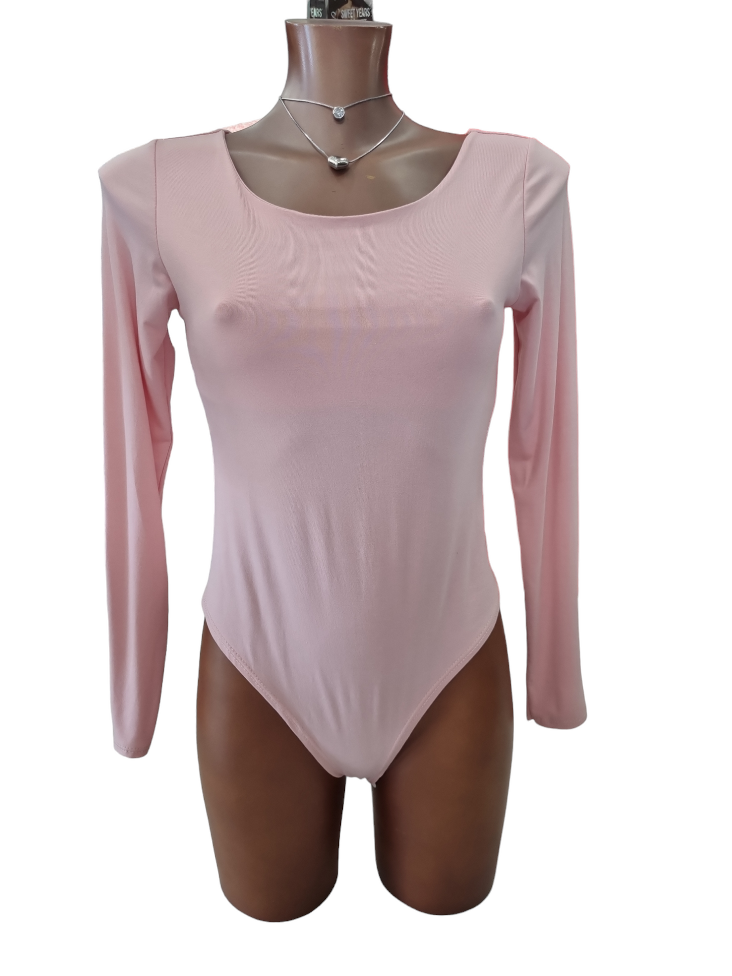 Body manica lunga BASIC viscosa bianco rosa verde acqua azzurro scollo rotondo