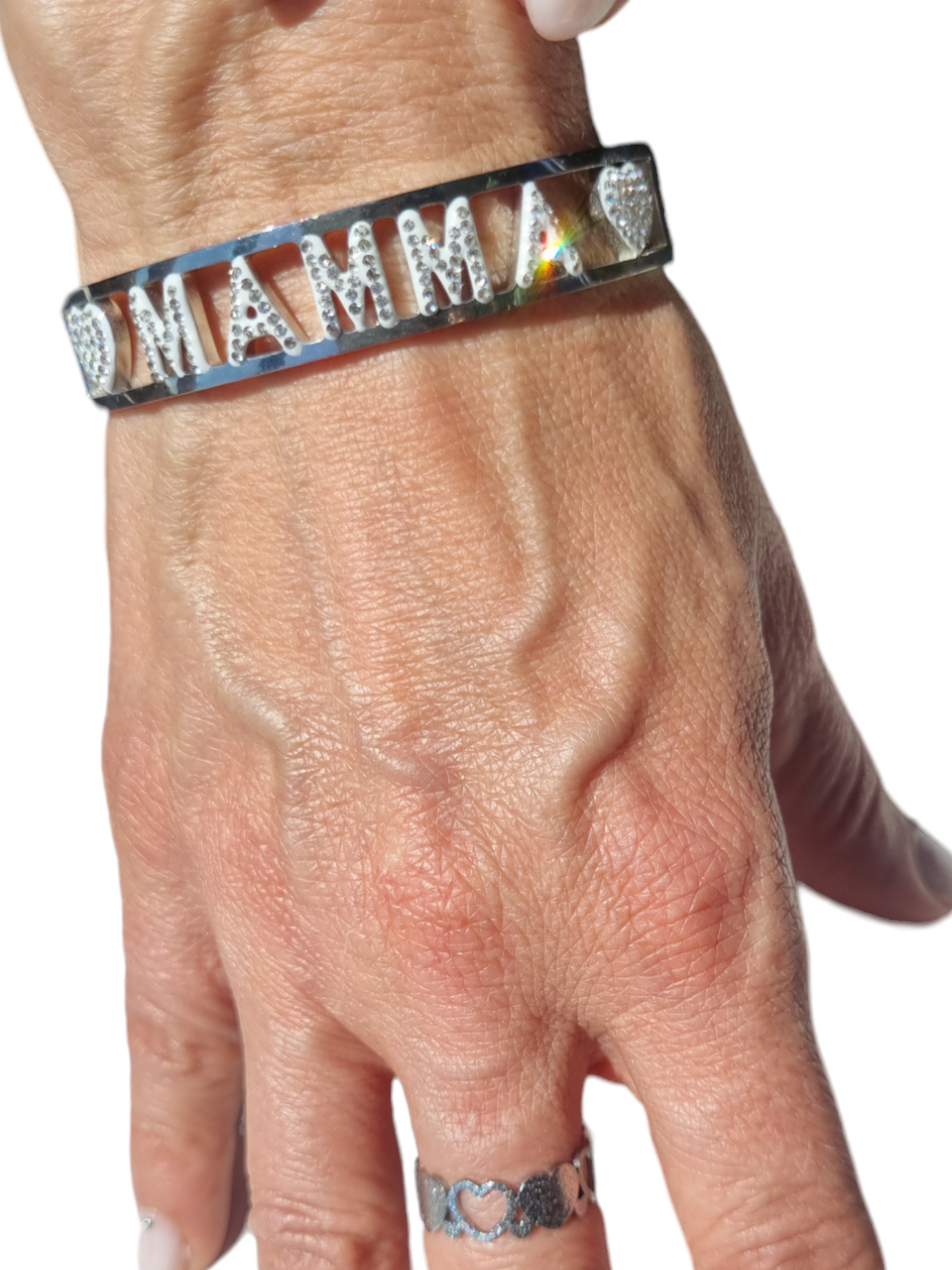 Bracciale a molla in acciaio con strass Mamma