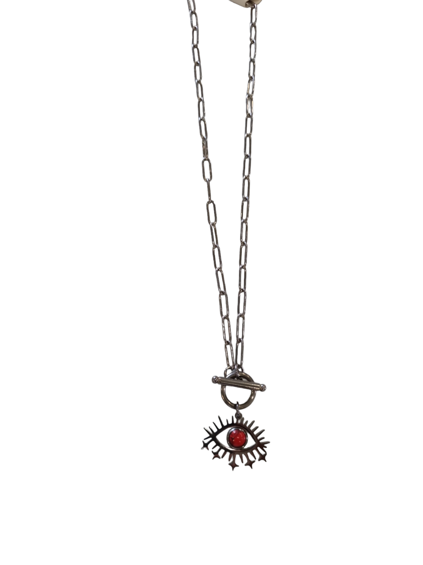 Collana con occhio bianco e rosso portafortuna in acciaio