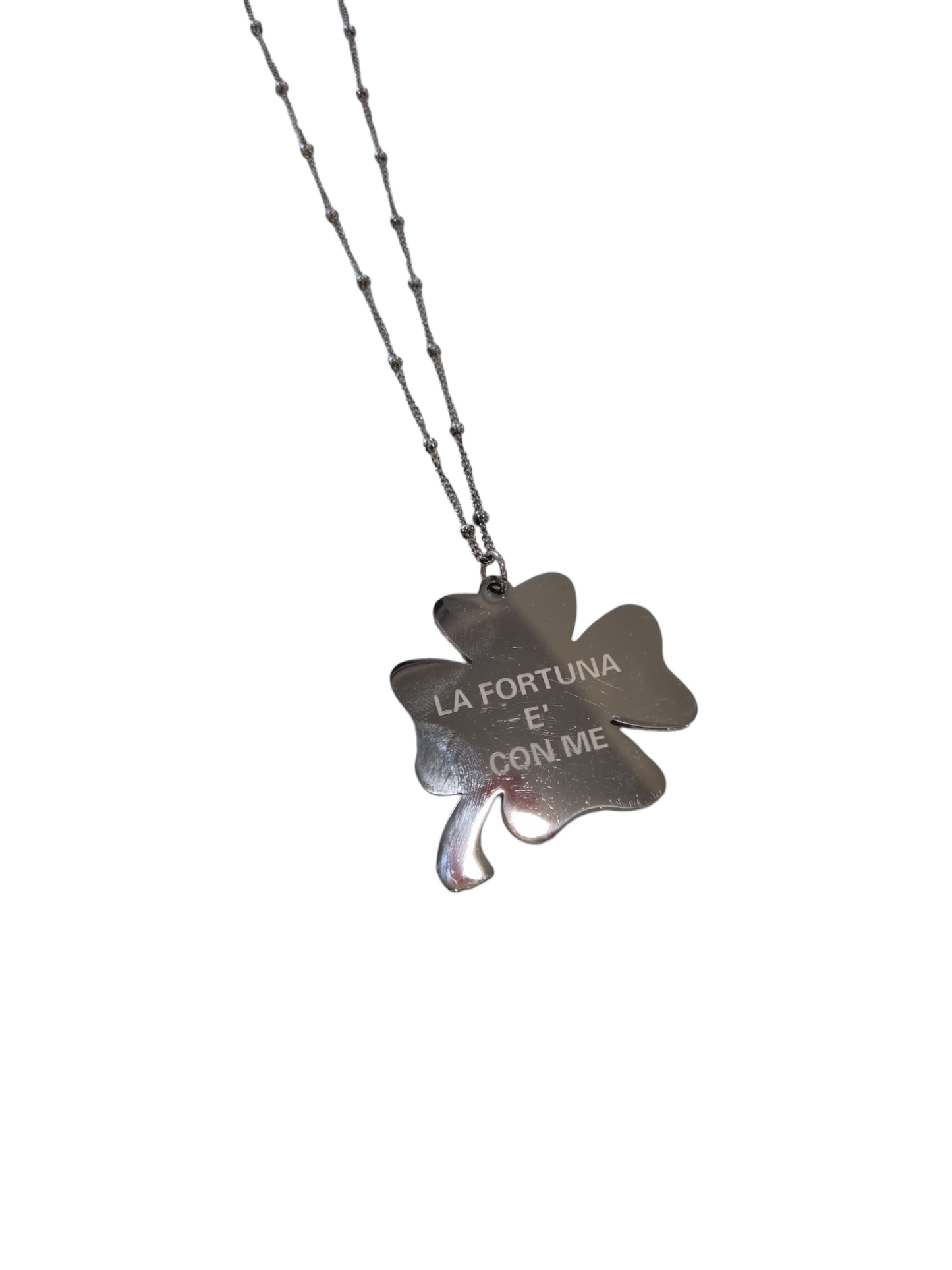 Collana lunga quadrifoglio in acciaio