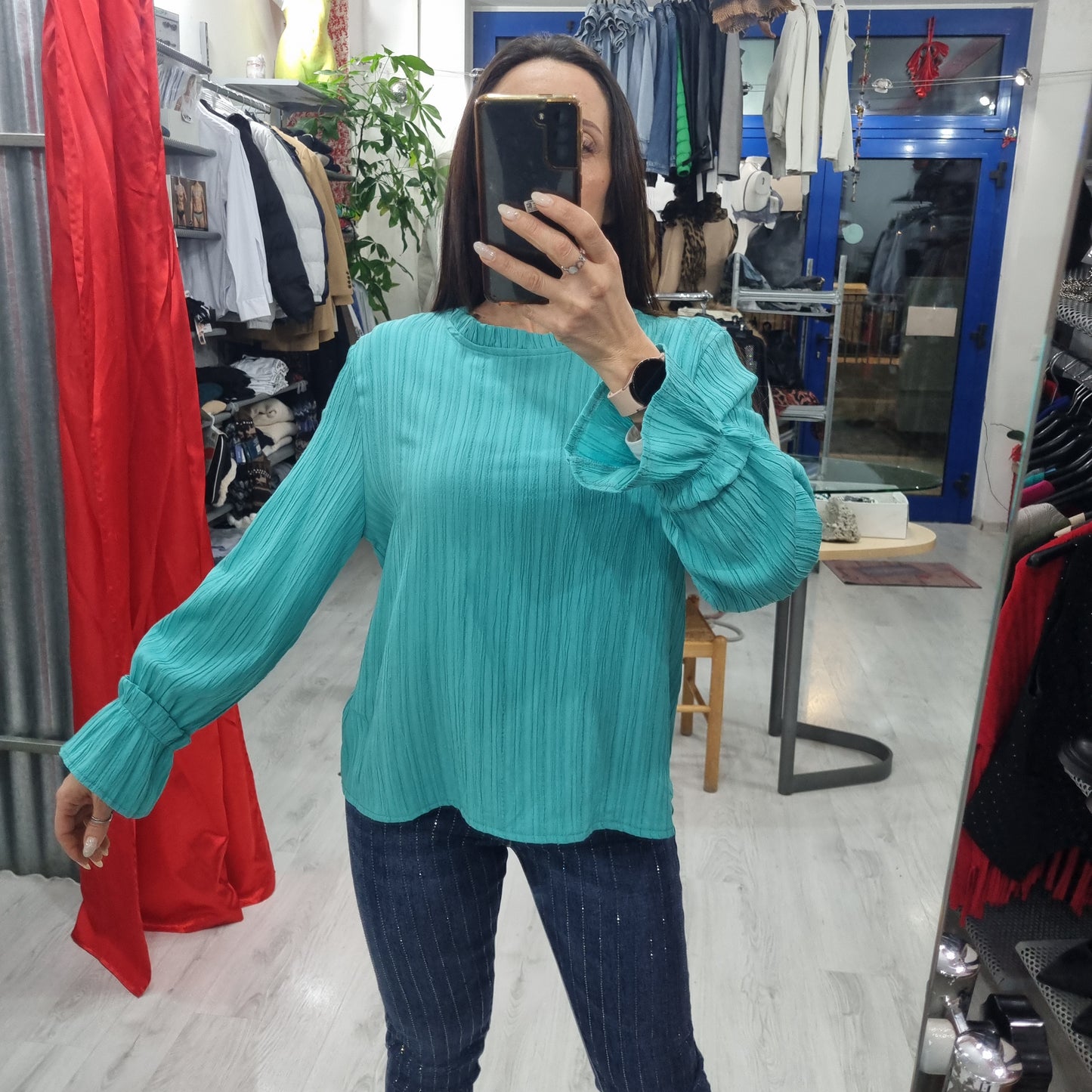 Blusa camicia manica a tulipano