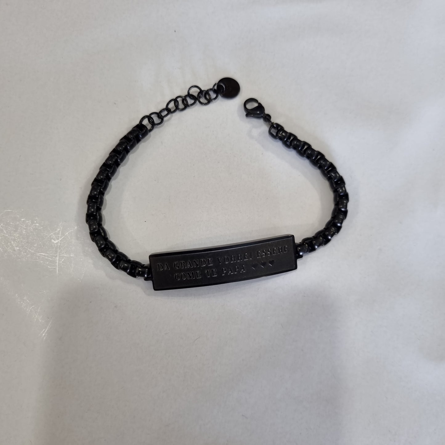 Bracciale uomo con dedica "da grande vorrei essere come te papà " in acciaio nero