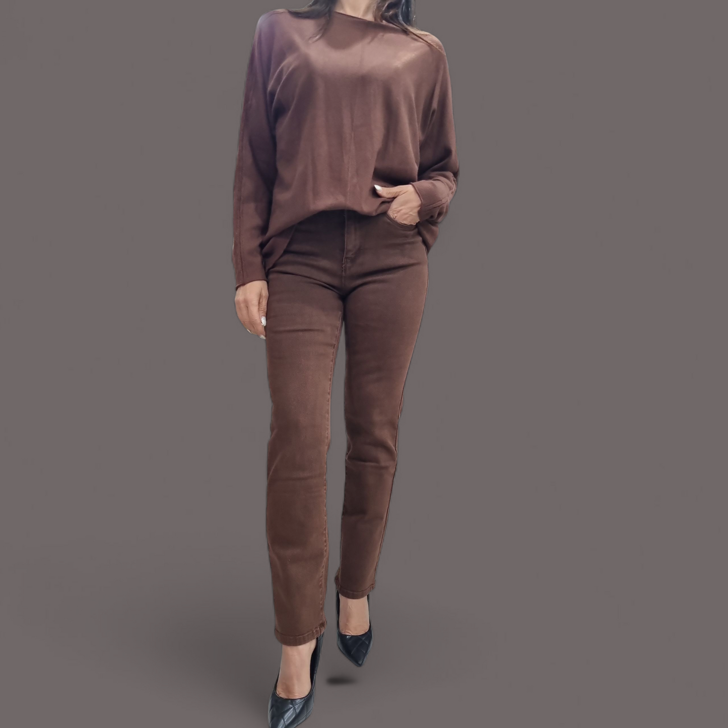 Jeans push up Marrone