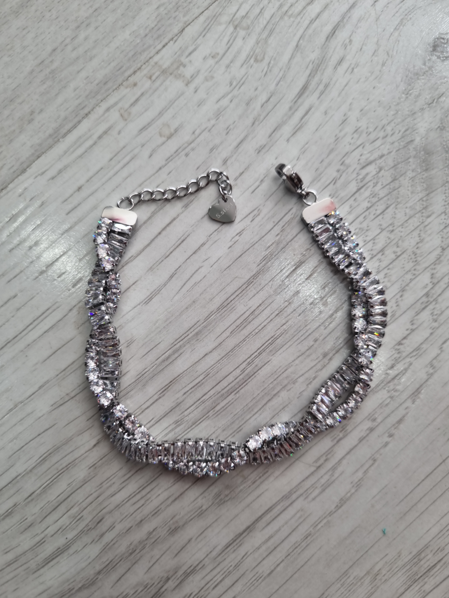 Bracciale con strass intrecciato a 2 file in acciaio