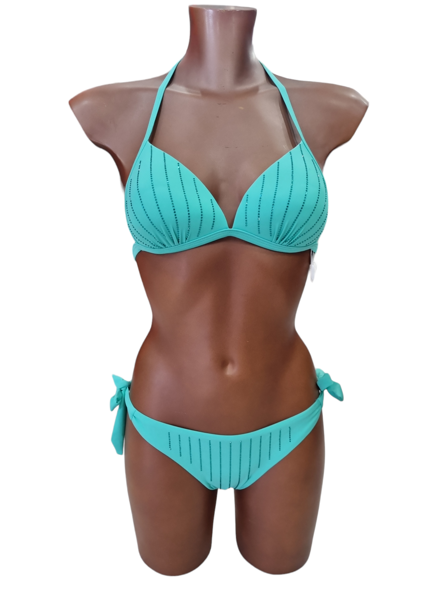 Costume Due pezzi bikini donna strass verde e tiffani