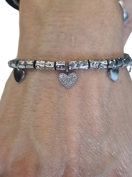 Bracciale  con cuore in acciaio e strass