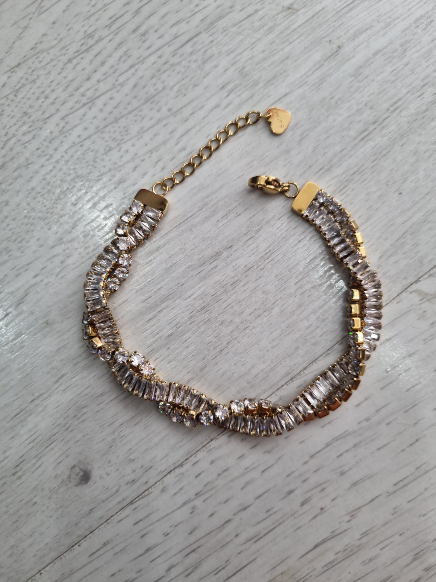 Bracciale con strass intrecciato a 2 file in acciaio