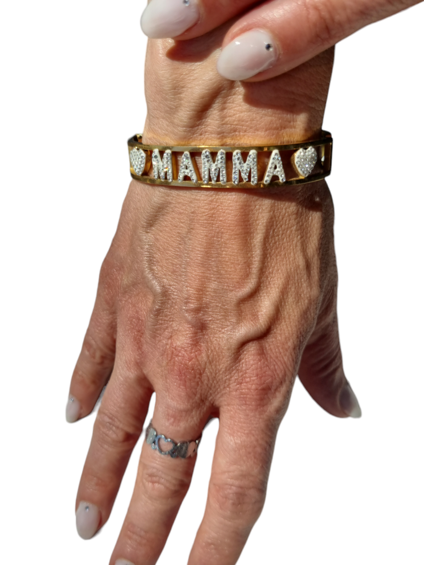 Bracciale a molla in acciaio con strass  Mamma