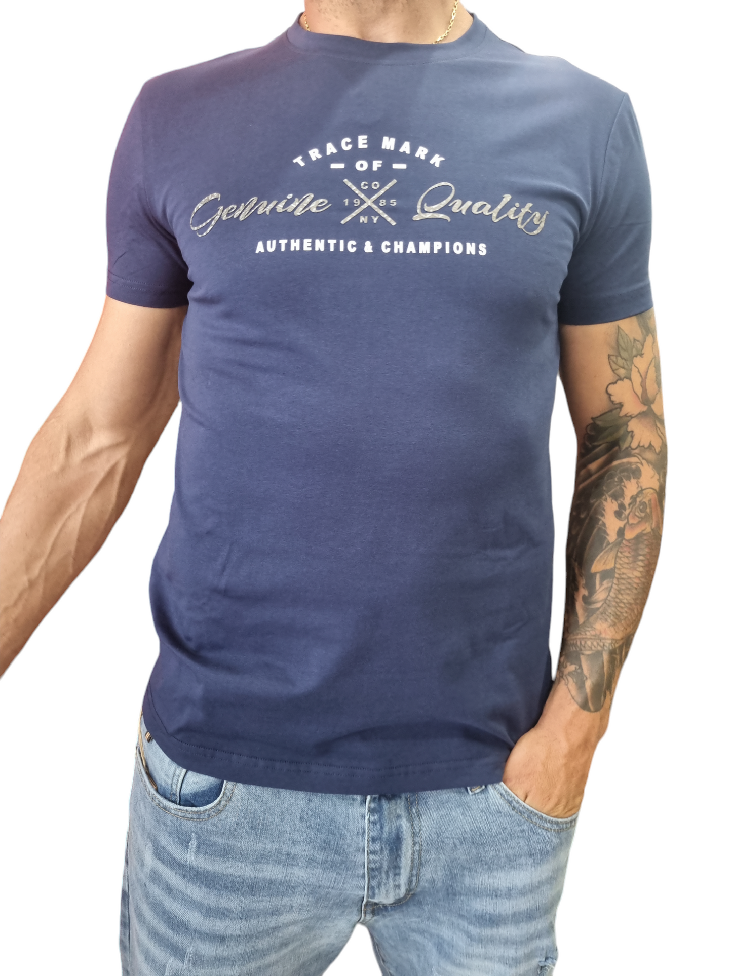 T-SHIRT uomo blu stampata