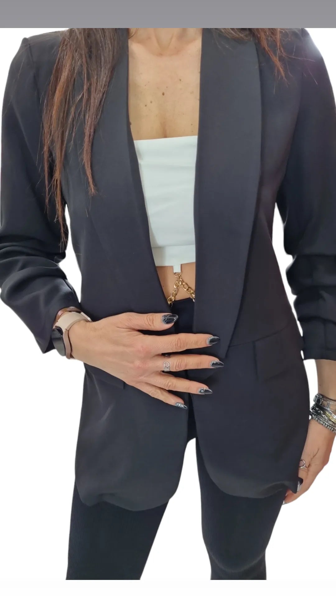 Blazer Giacca manica arricciata nero bianco bluette