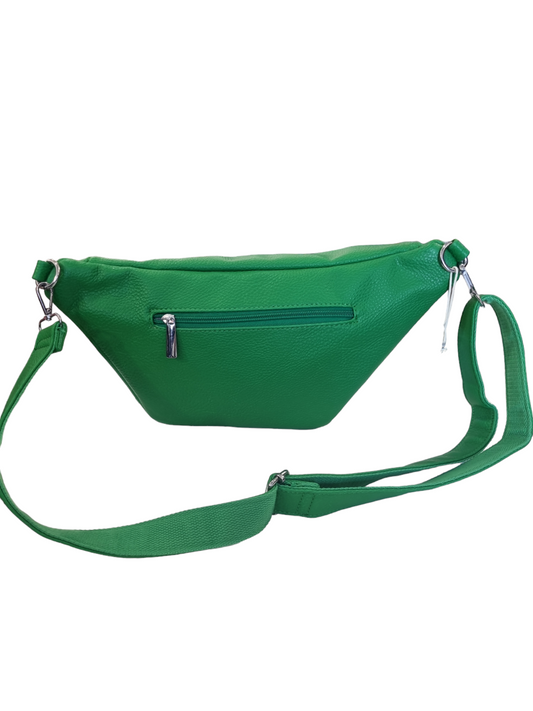 Marsupio grande ecopelle verde e rosa doppia zip