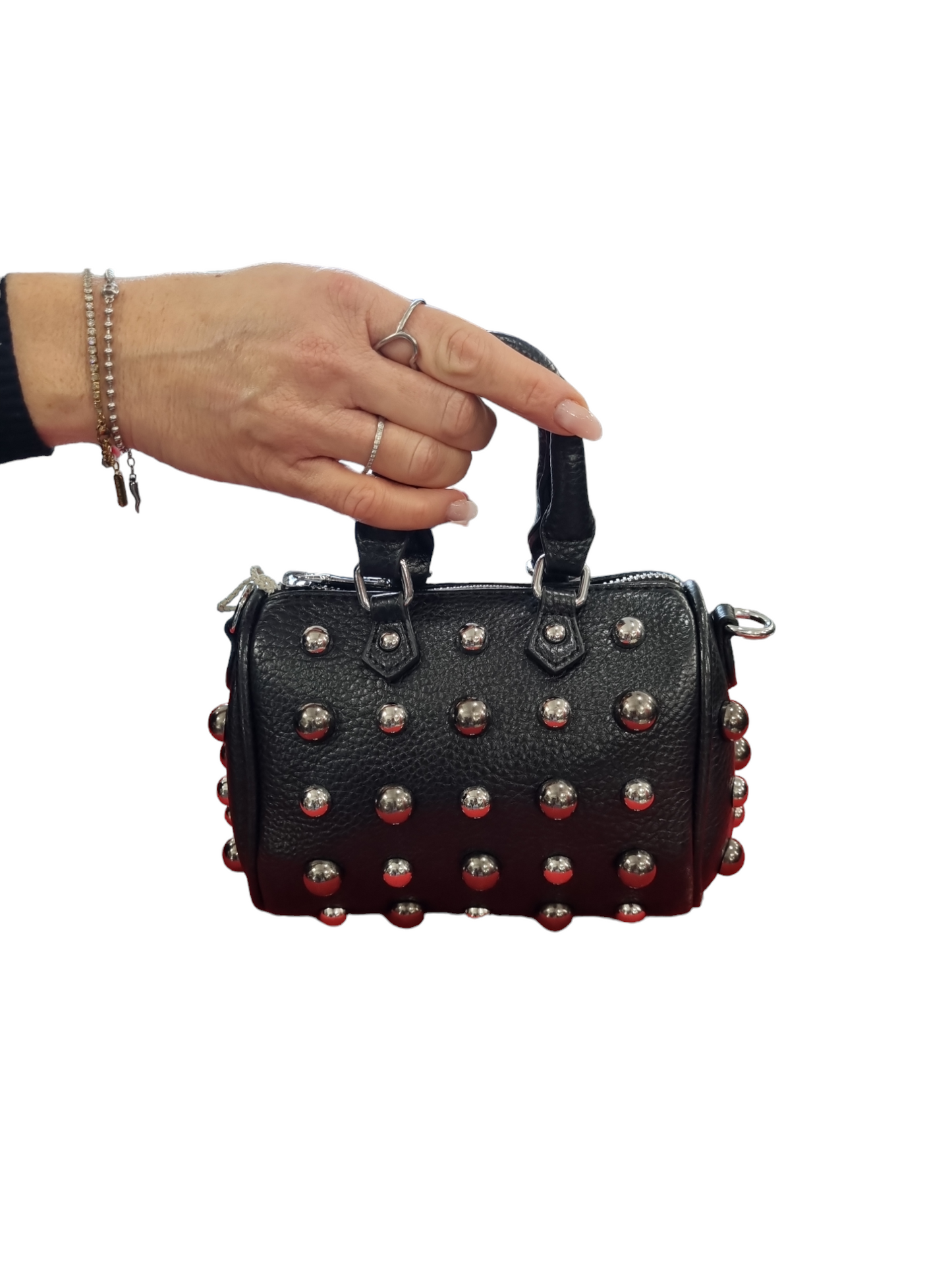 Micro bag  borchie  nera  argento