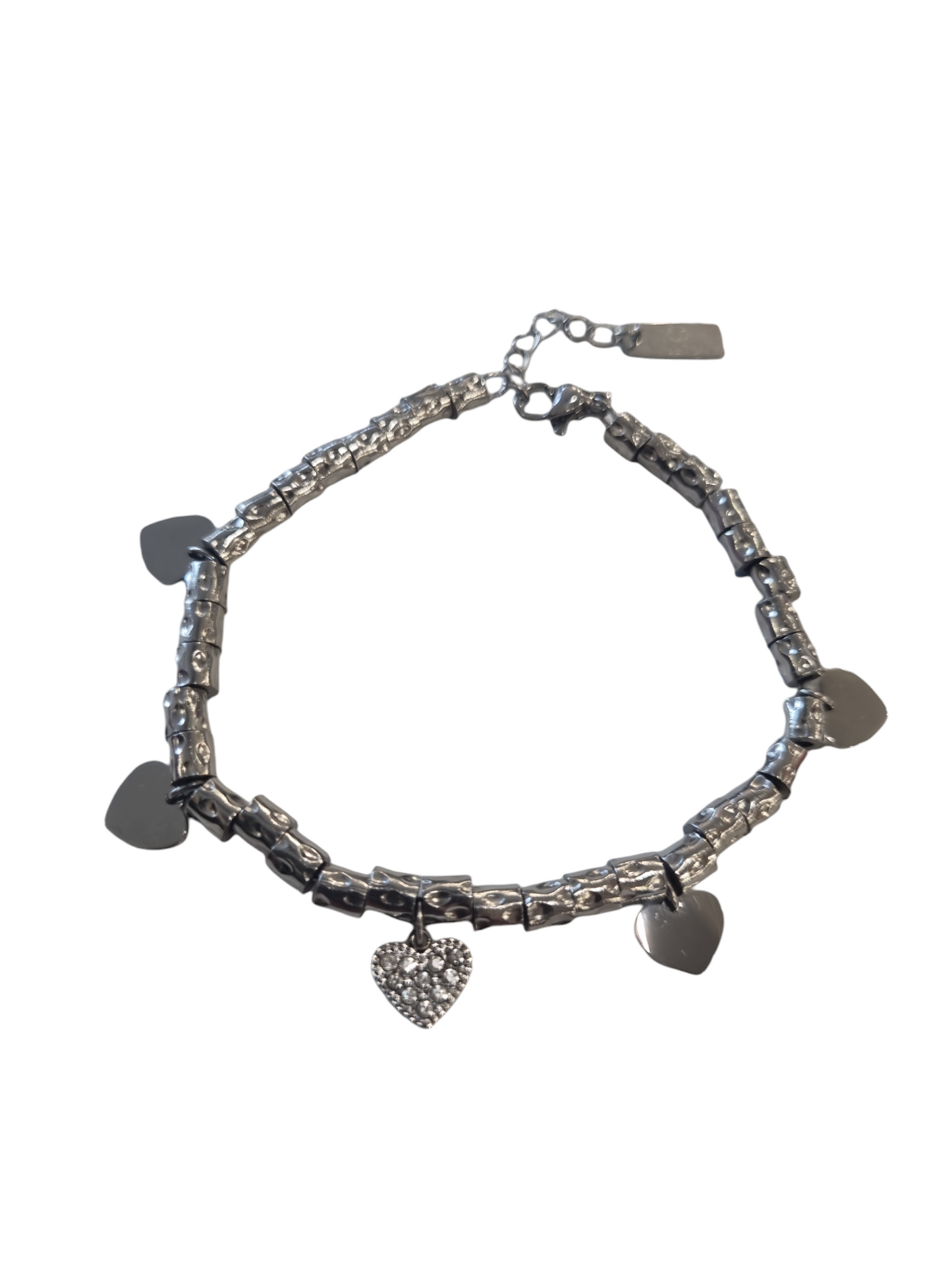 Bracciale  con cuore in acciaio e strass