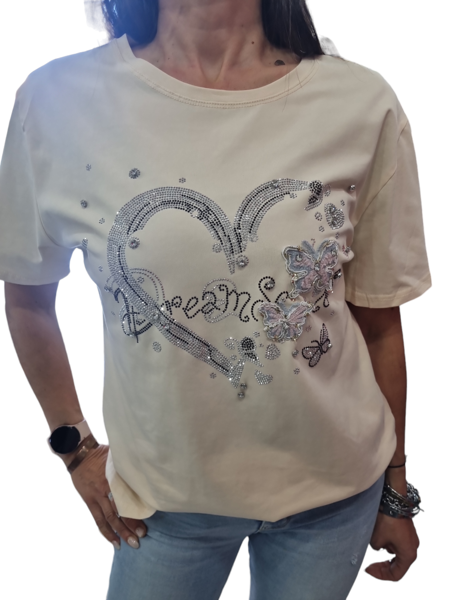 T-shirt over  cuore strass