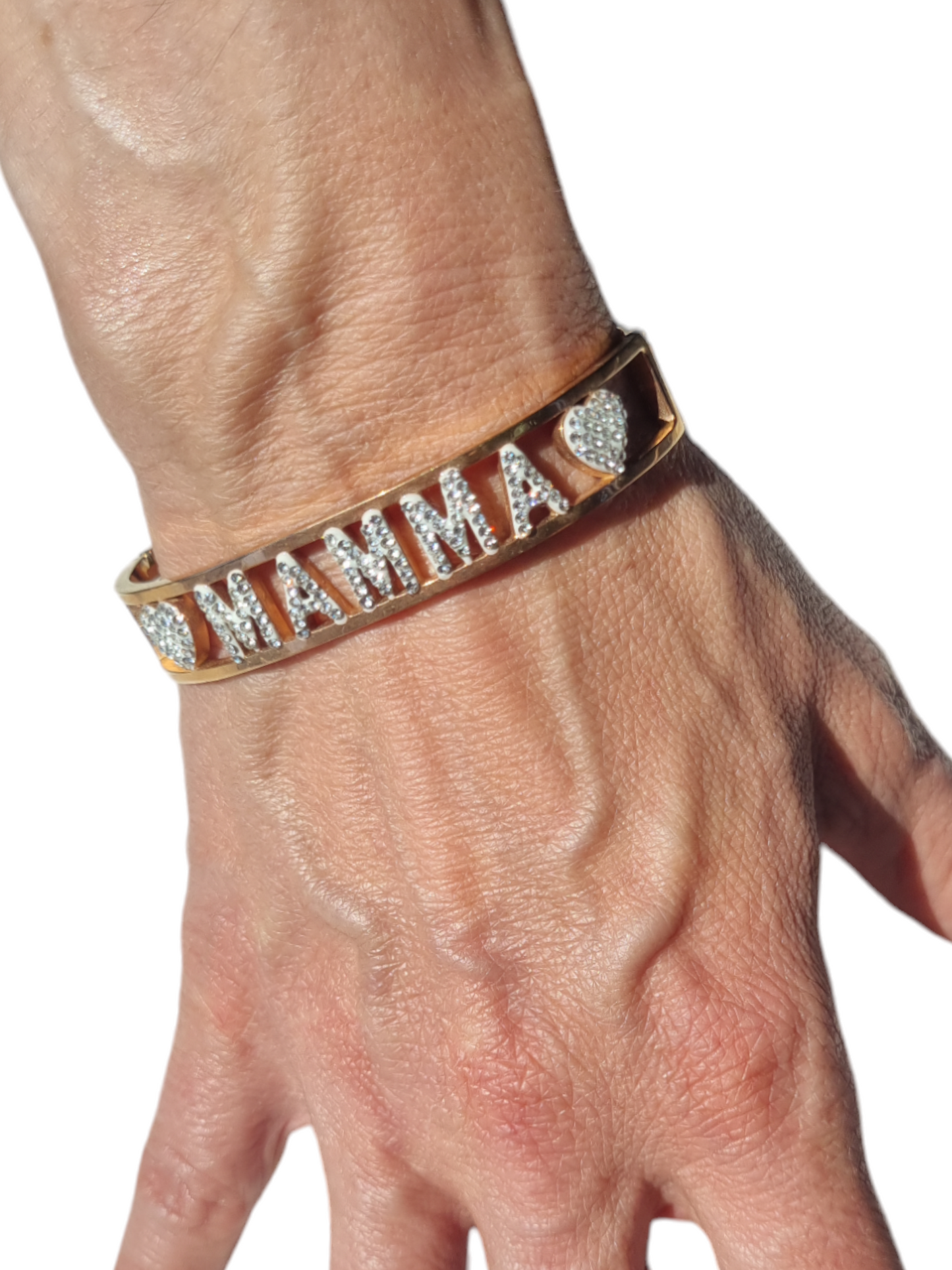 Bracciale a molla in acciaio con strass  Mamma