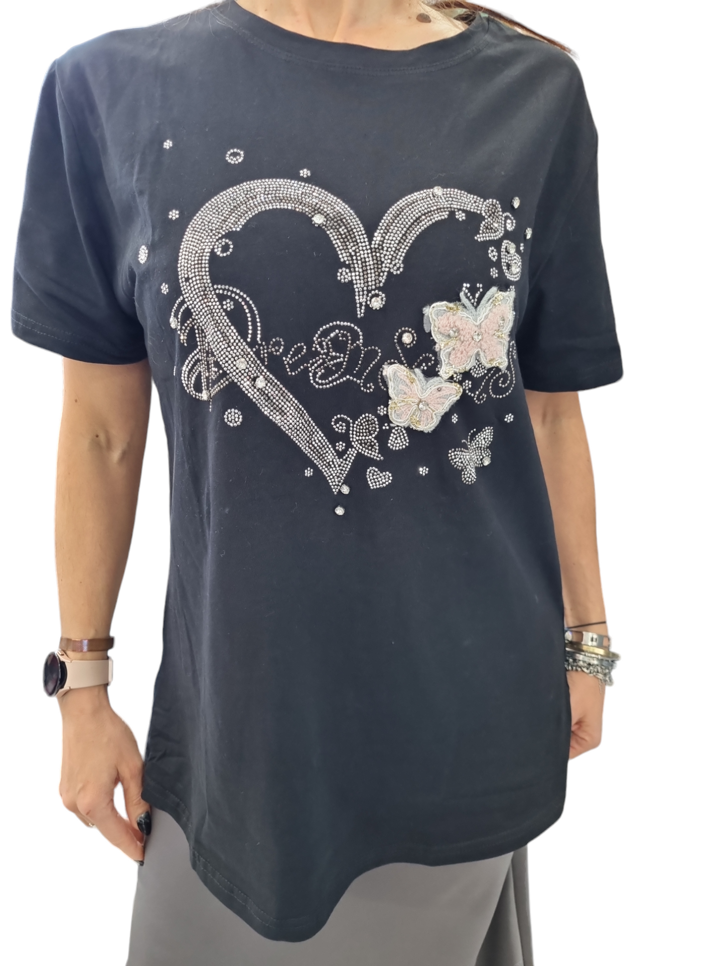 T-shirt over  cuore strass