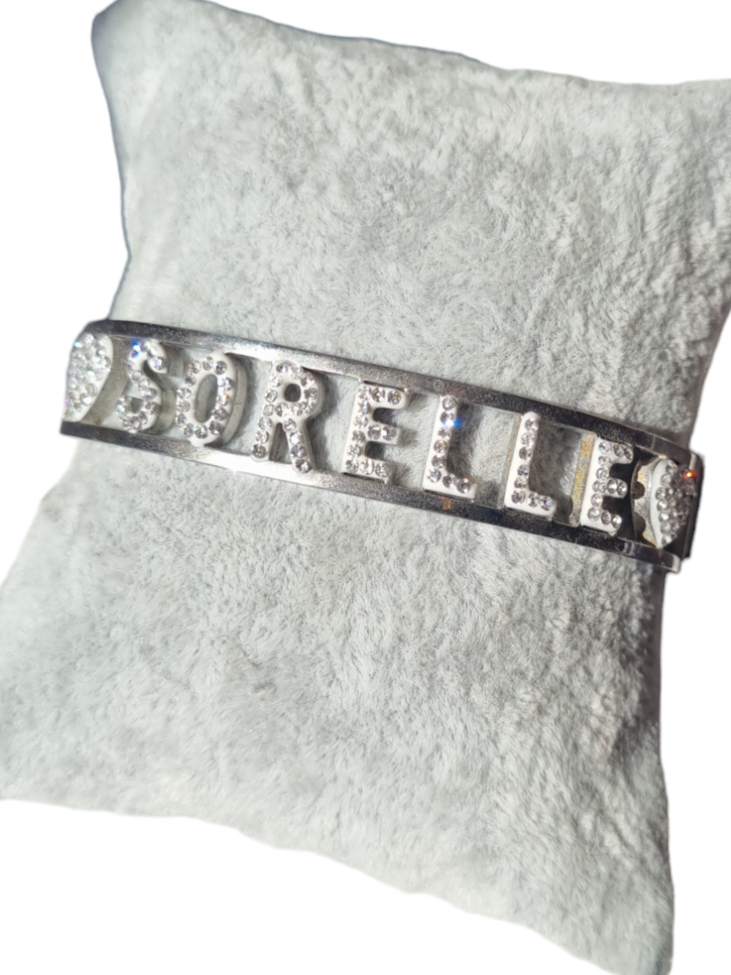 Bracciale rigido in acciaio e strass e cuori SORELLE