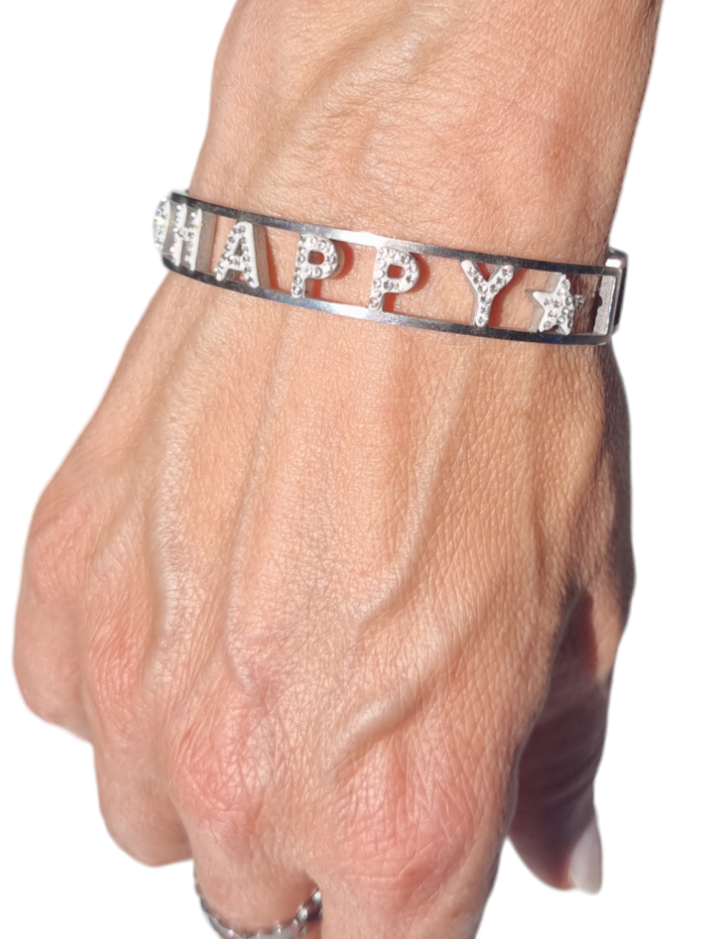 Bracciale a molla in acciaio con strass HAPPY