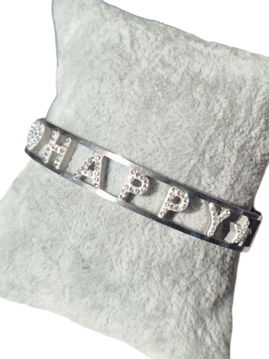 Bracciale a molla in acciaio con strass HAPPY