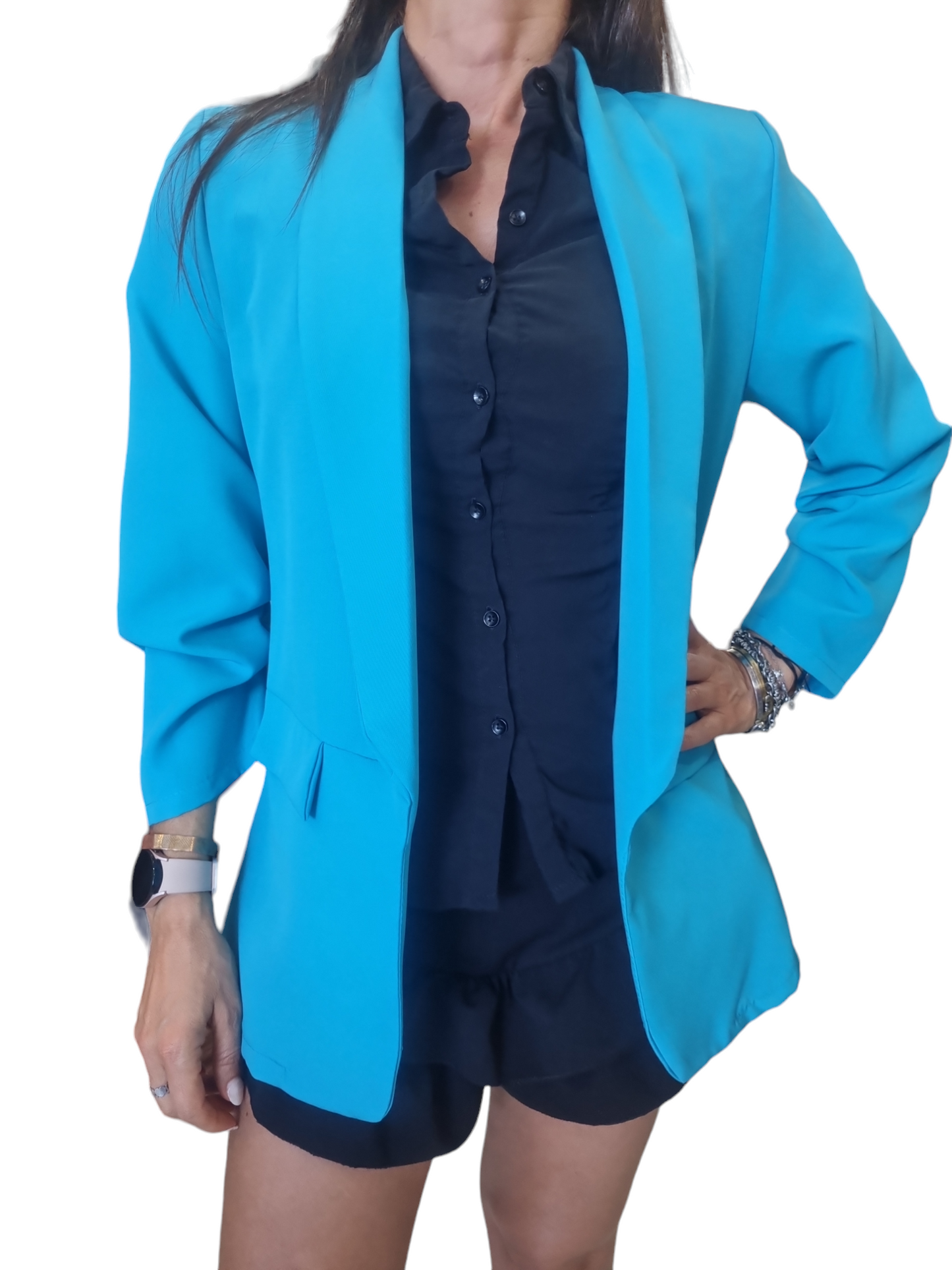 Blazer Giacca manica arricciata nero bianco bluette