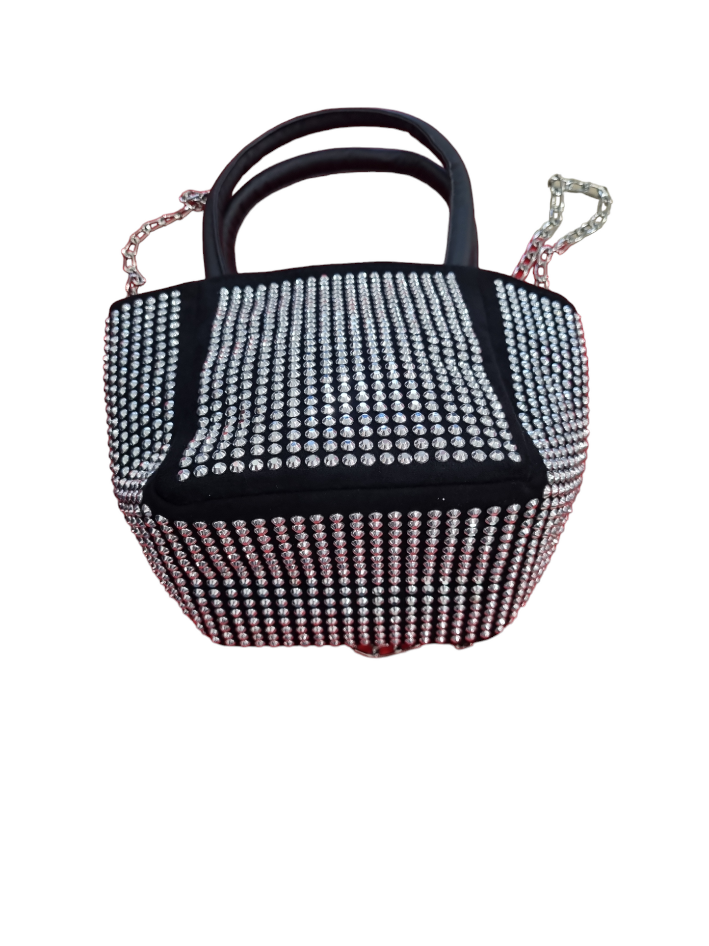 Mini bag borchie strass nera e argento