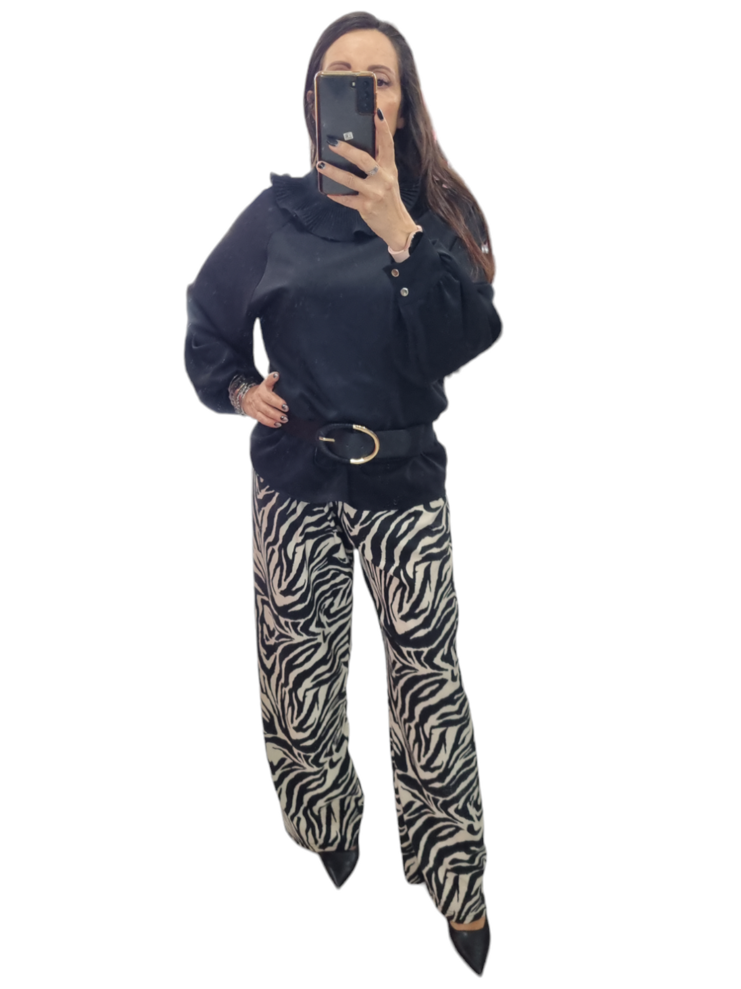 Pantalone largo in viscosa maculato e animalier