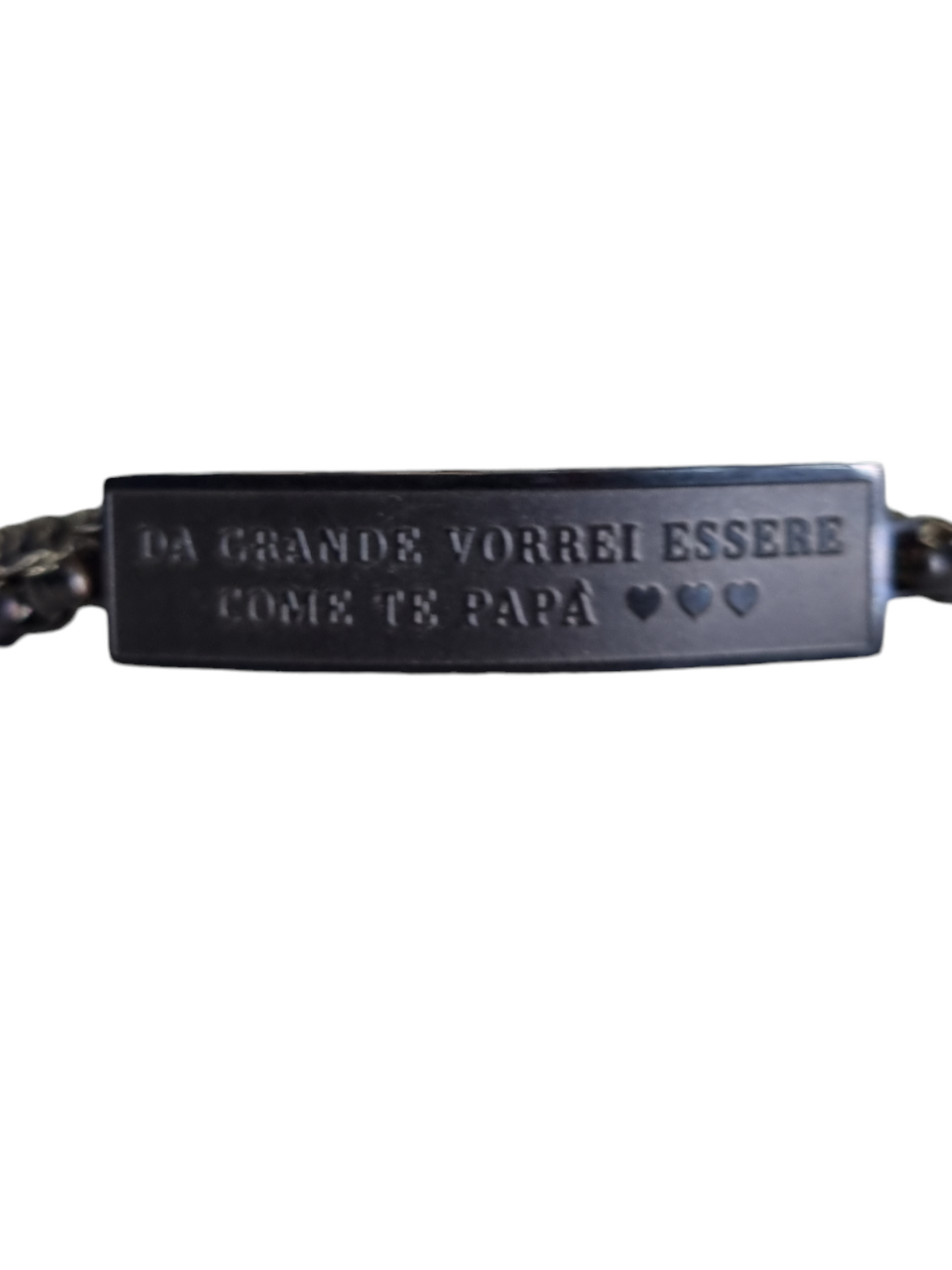 Bracciale uomo con dedica "da grande vorrei essere come te papà " in acciaio nero