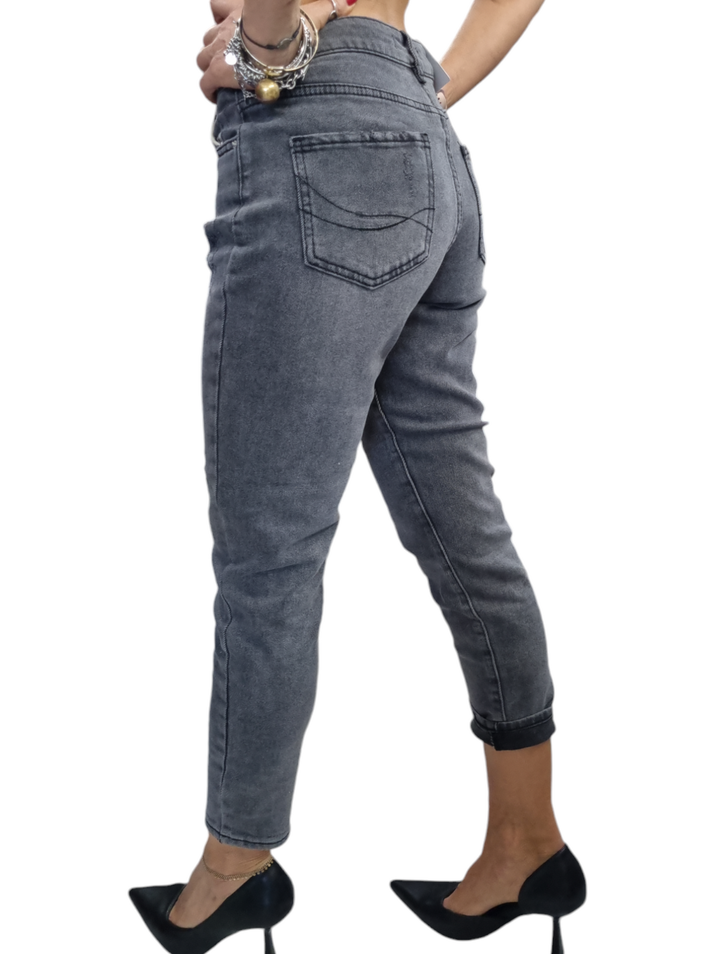 Jeans mom grigio scuro