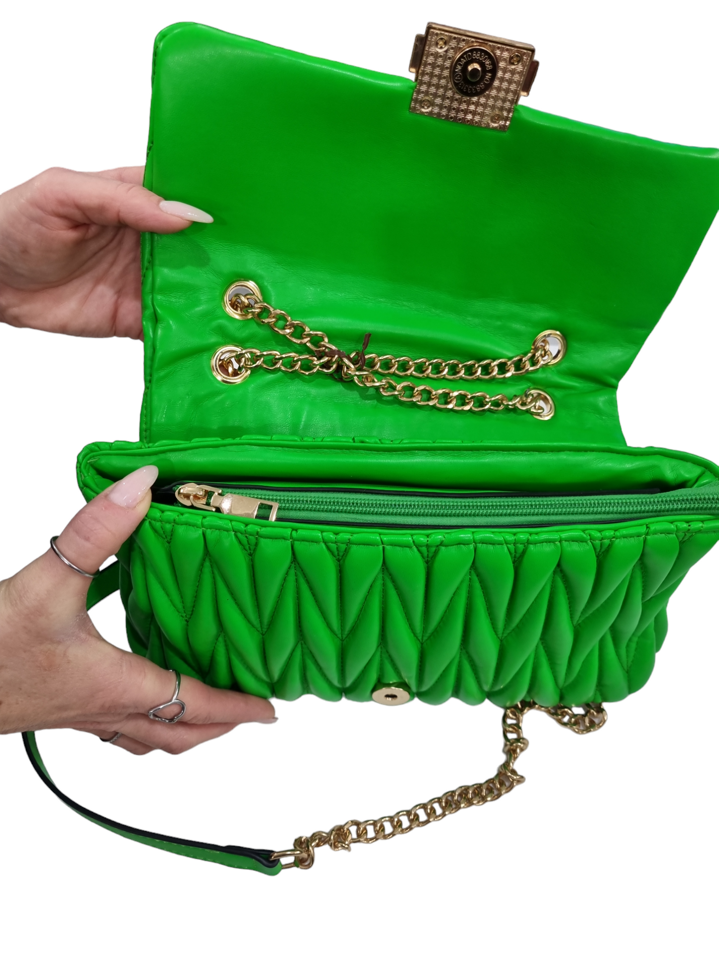 Mini bag verde acido e oro trapuntata