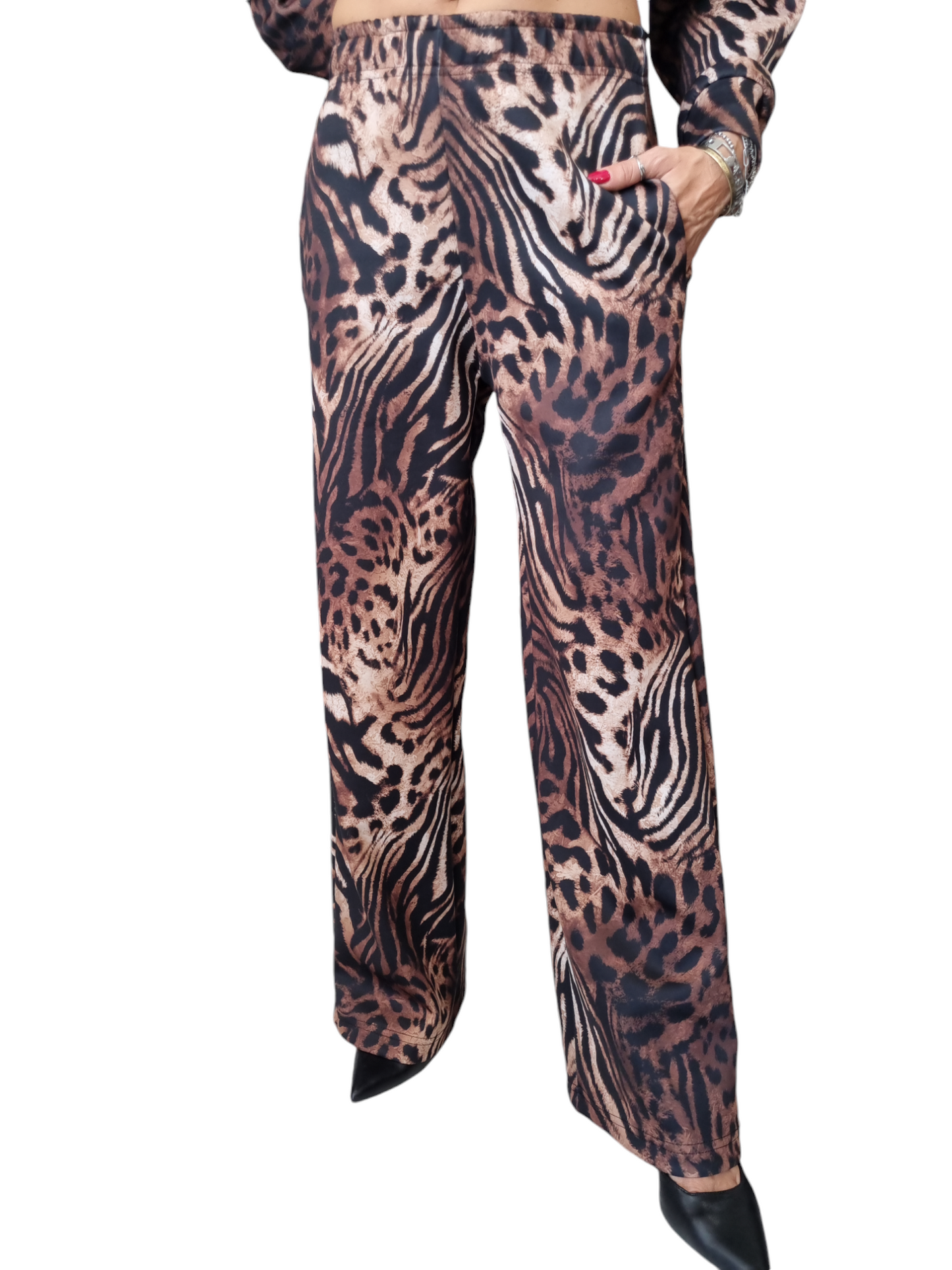 Pantalone felpa garzato animalier vera uno