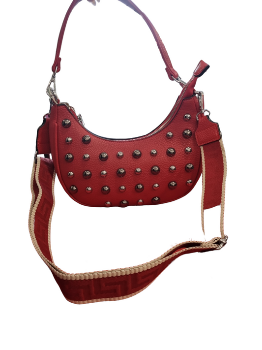 Mini bag mezza luna borchie rosso