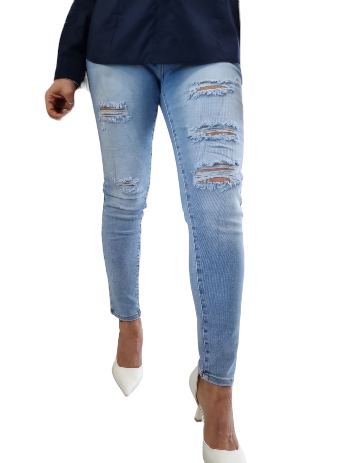 Jeans chiaro push up strappato skinny