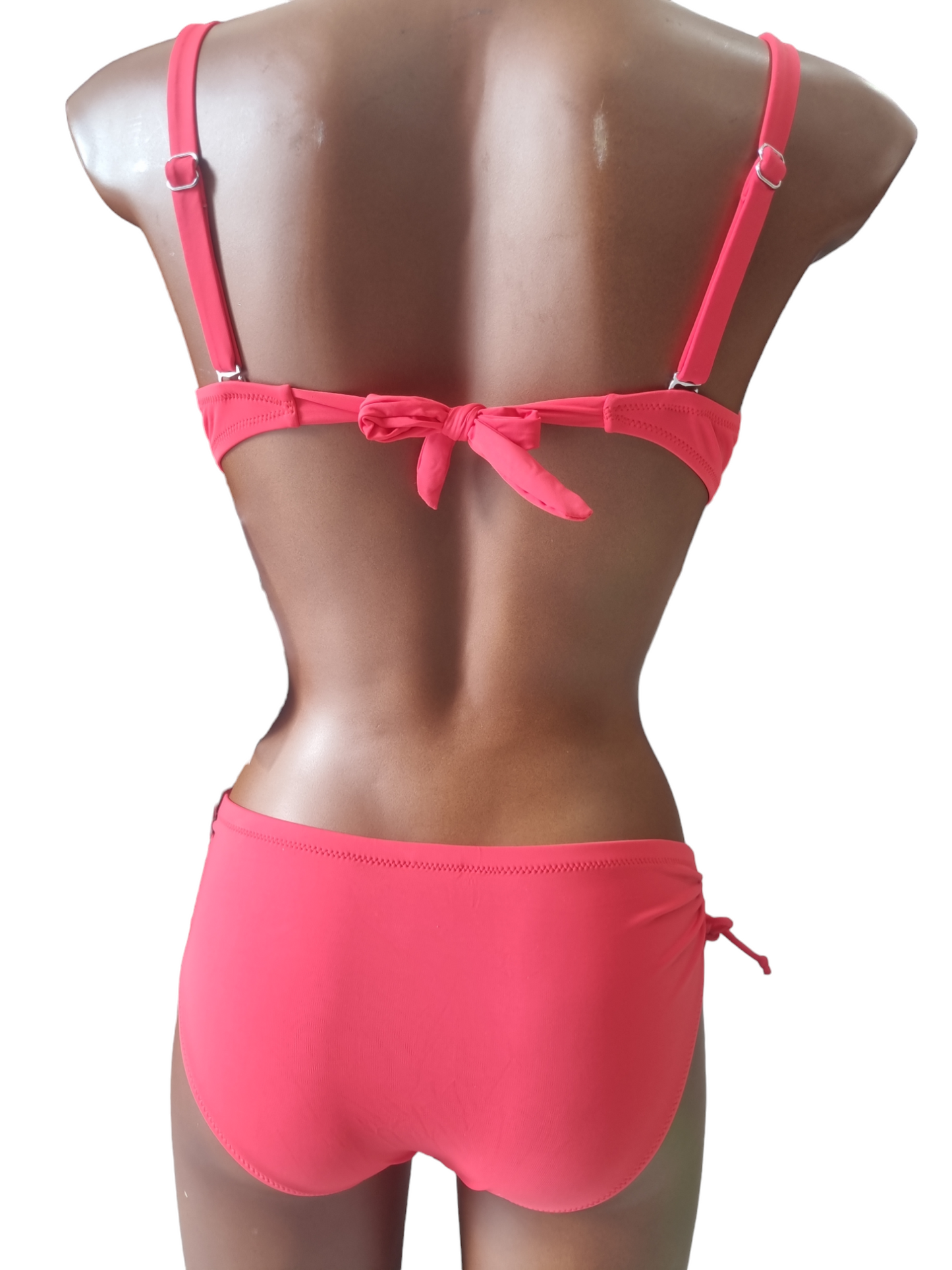 Costume 2 pezzi a fascia con push up e slip a culotte verde fluo e rosso corallo fino alla 52