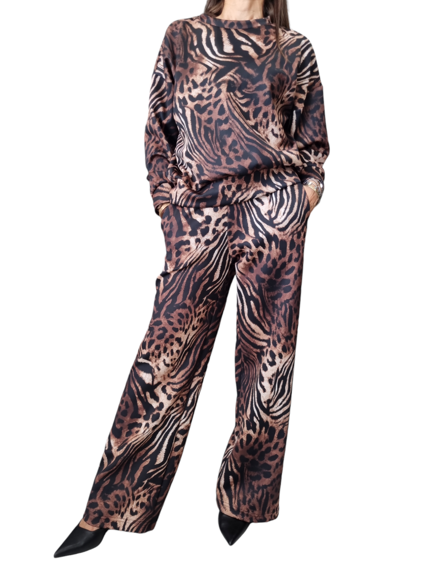 Pantalone felpa garzato animalier vera uno