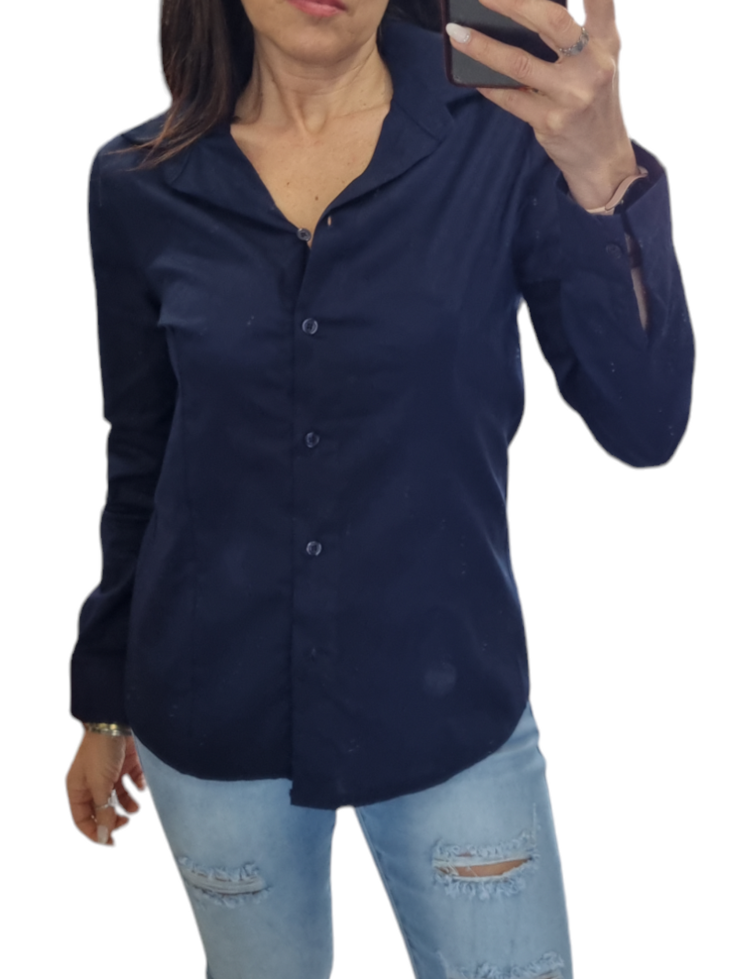 Camicia schiantata cotone elasticizzato blu