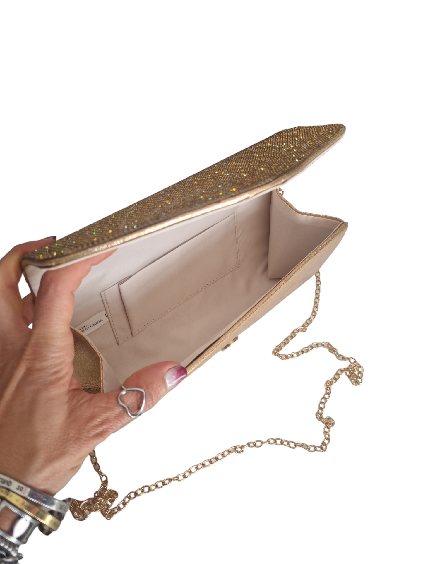 Pochette lurex e strass color bronzo