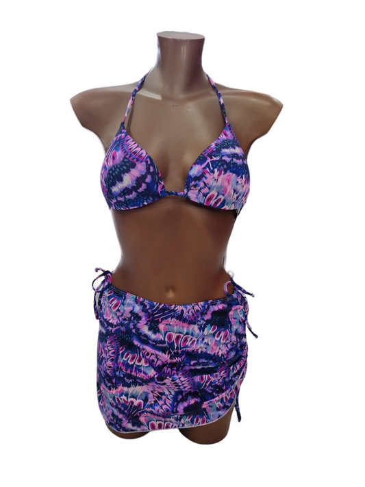 Costume donna  Tre pezzi bikini fantasia viola