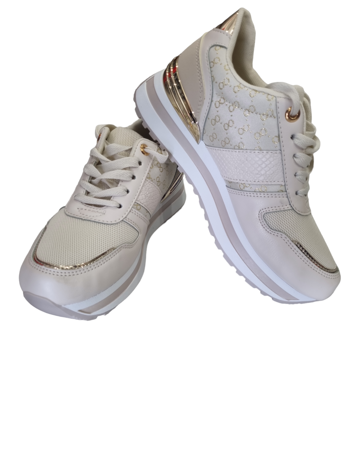 Sneakers avorio con inserito gold