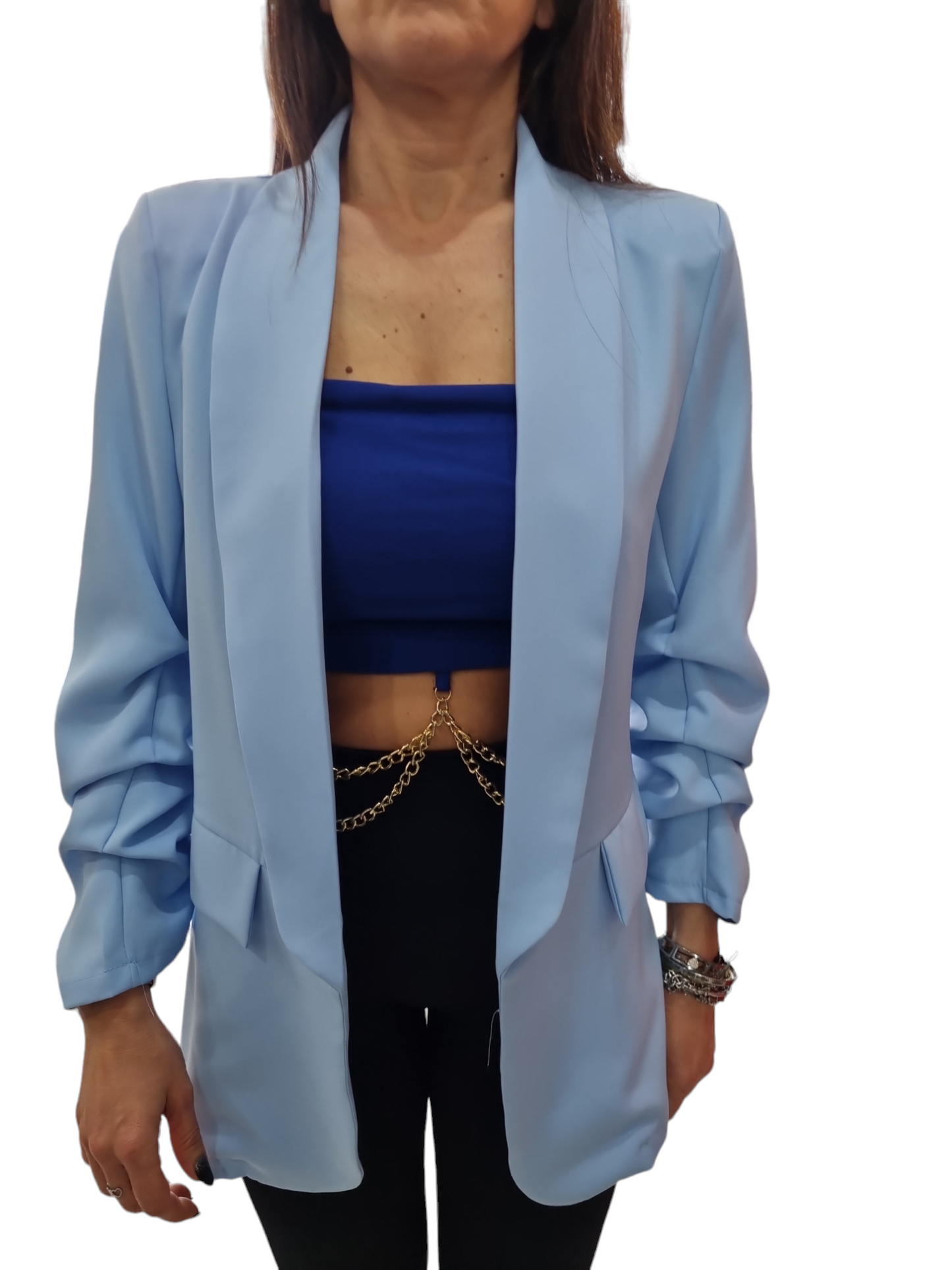 Blazer Giacca manica arricciata nero bianco bluette