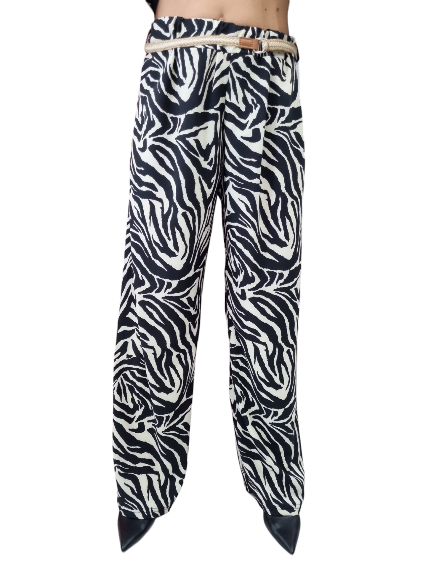 Pantalone largo in viscosa maculato e animalier