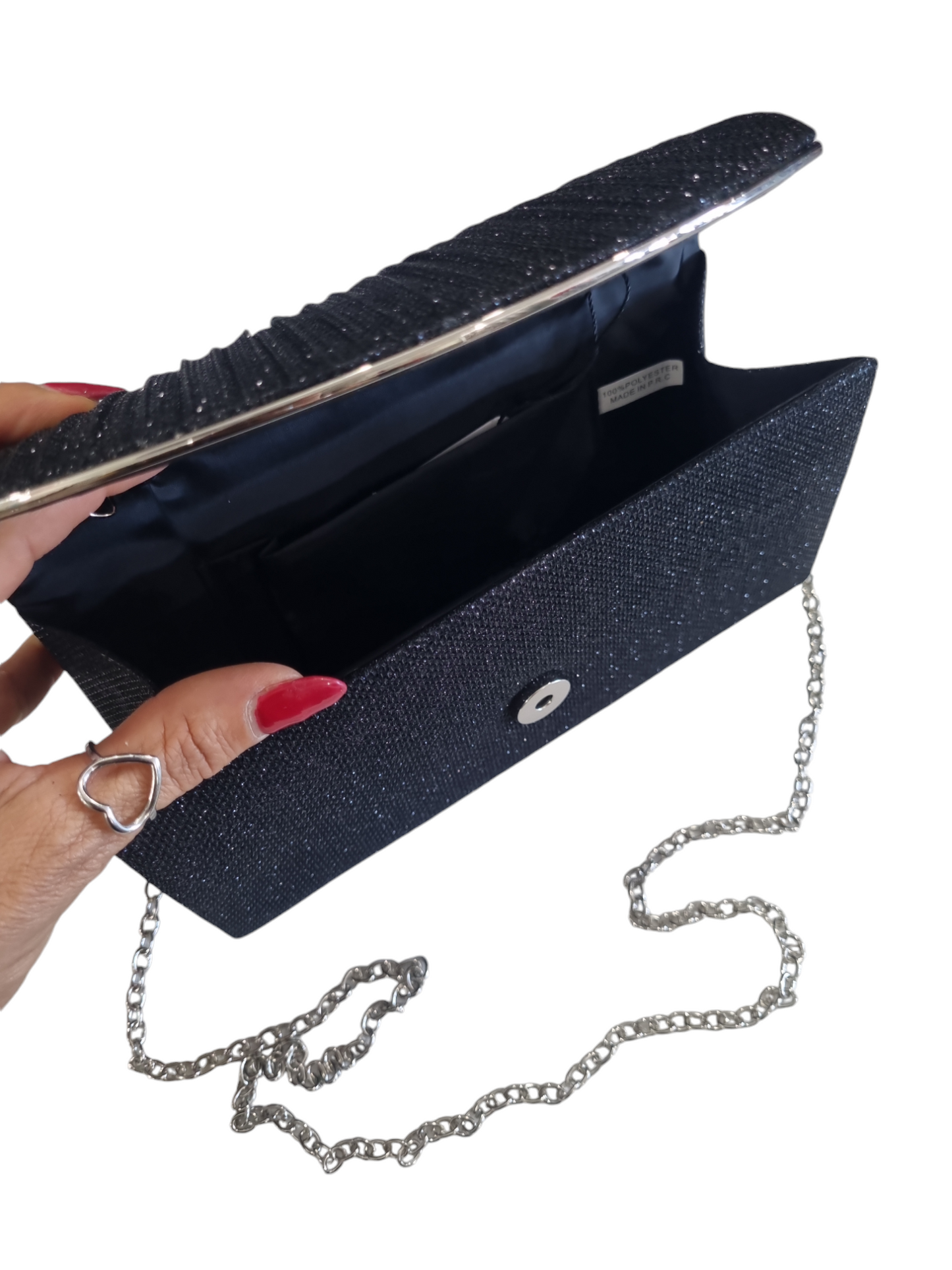 Pochette lurex nera e argento