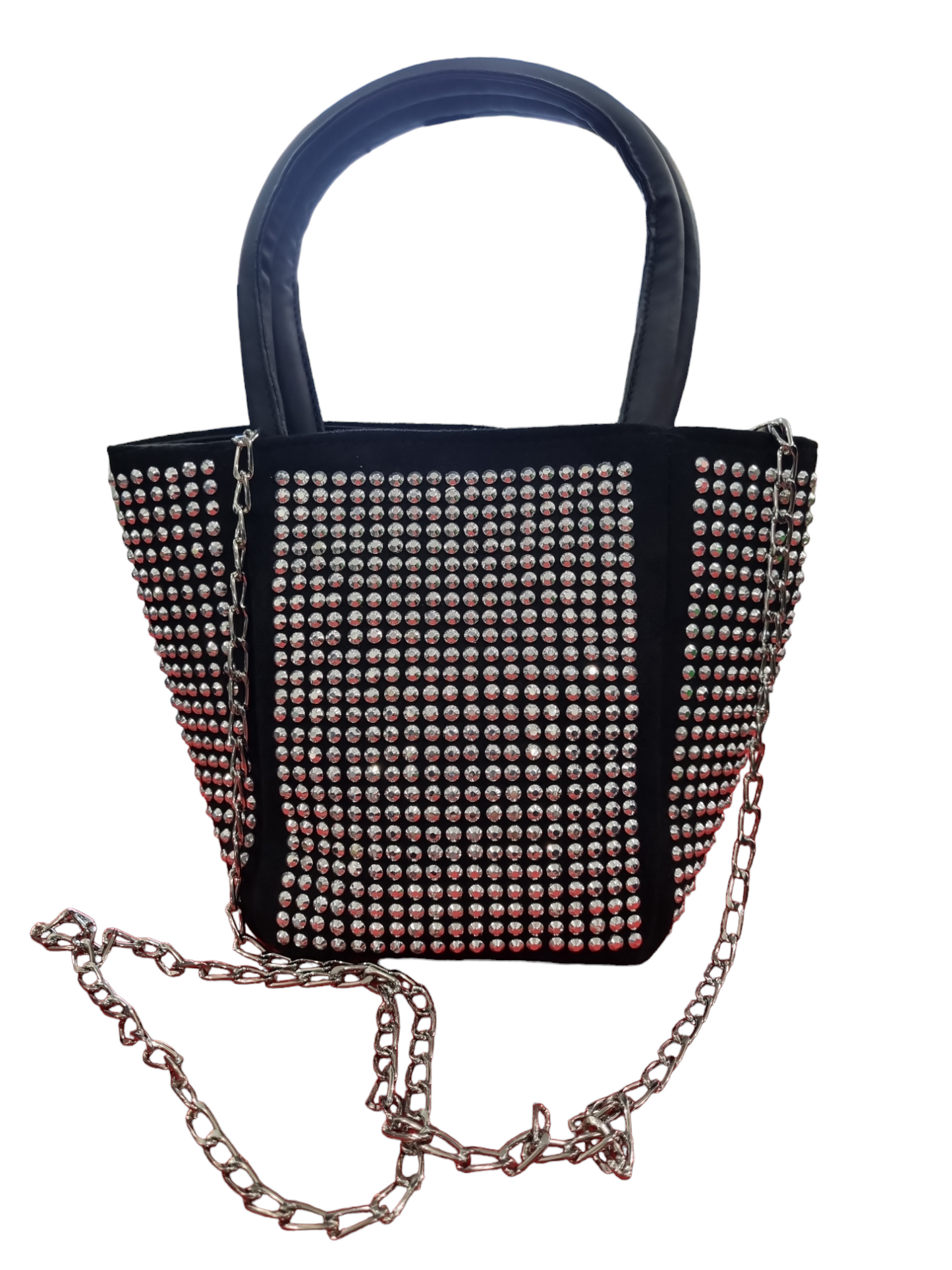 Mini bag borchie strass nera e argento