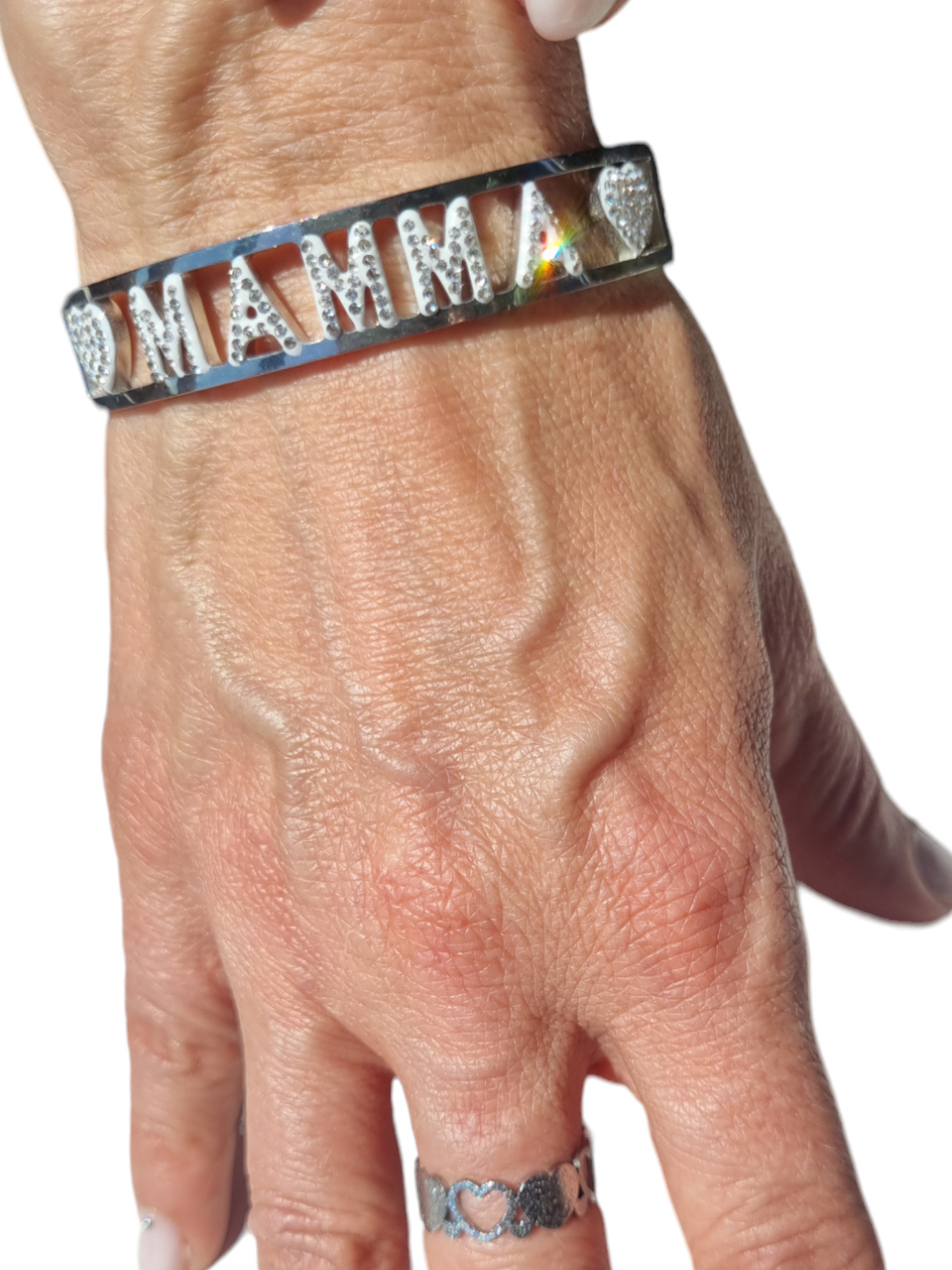 Bracciale a molla in acciaio con strass  Mamma